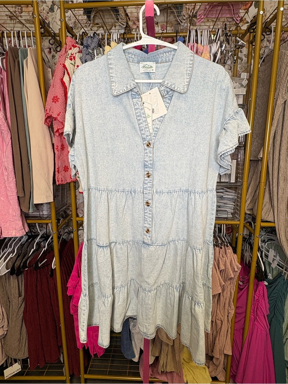 Mineral Washed Chambray Shirt Mini Dress - LT Indigo - Picture 3 of 3